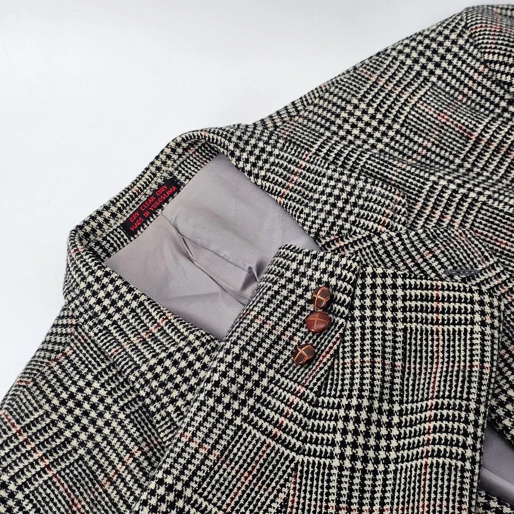 English Manor Blazer Mens 48 L Black Glen Plaid Wool Two Button Sport Coat
